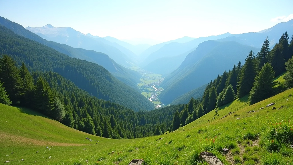 Krásná krajina českých hor s lesem a horskými cestami, slunečný den