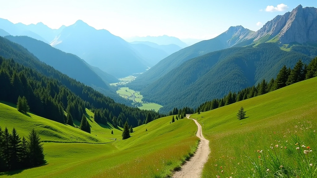 Krásná horská krajina v Krkonoších s procházkou skrze smrkový les a alpské louky